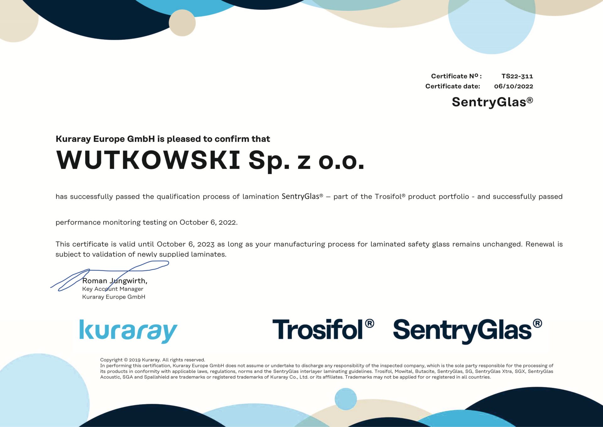 certyfikat - Wutkowski - SentryGlas